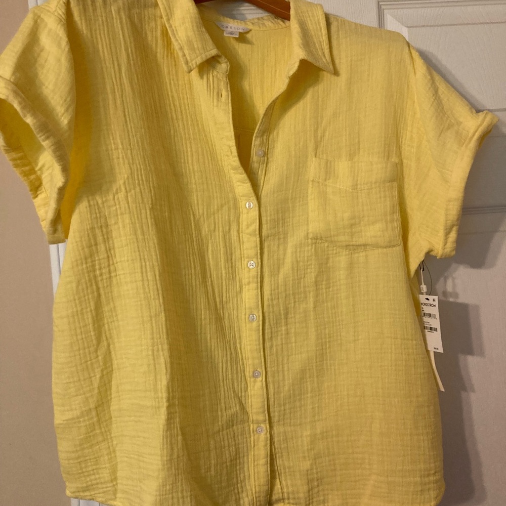 Nordstrom Yellow Short Sleeve Button Down Shirt